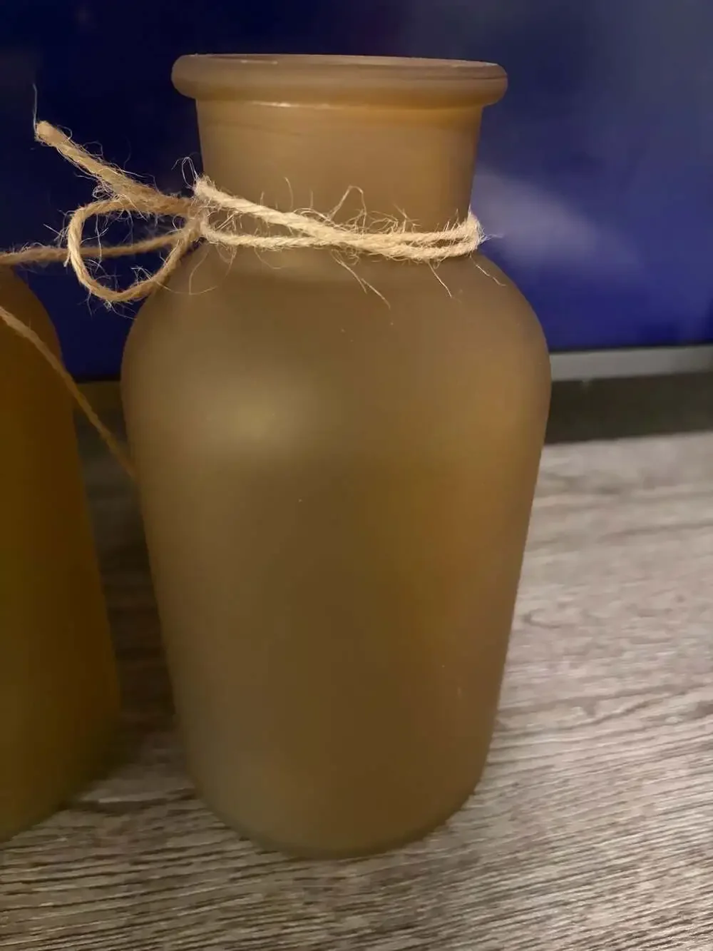 Amber Frosted Glass Bud Vases with Hemp Jute Rope Tie, Set of 2